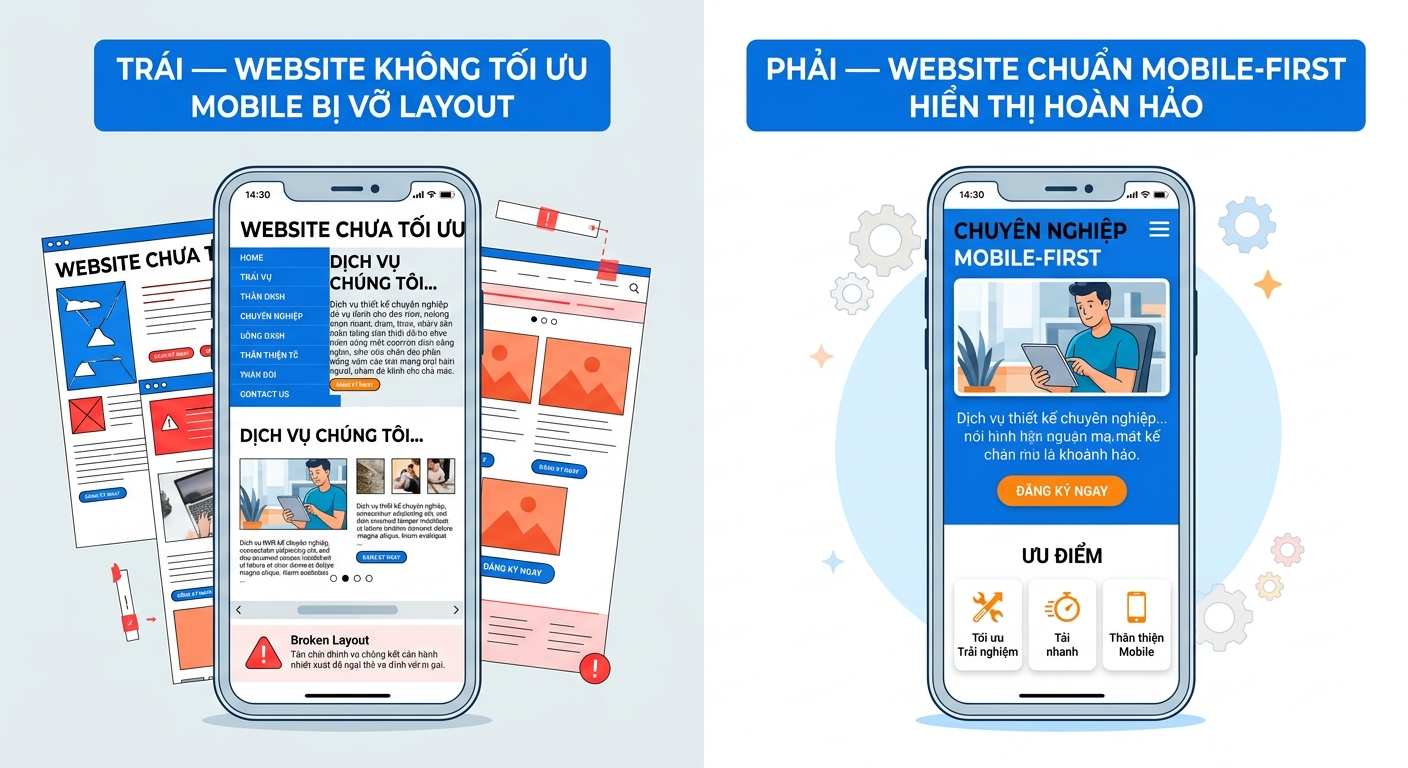 So sánh website chuẩn mobile vs không chuẩn mobile
